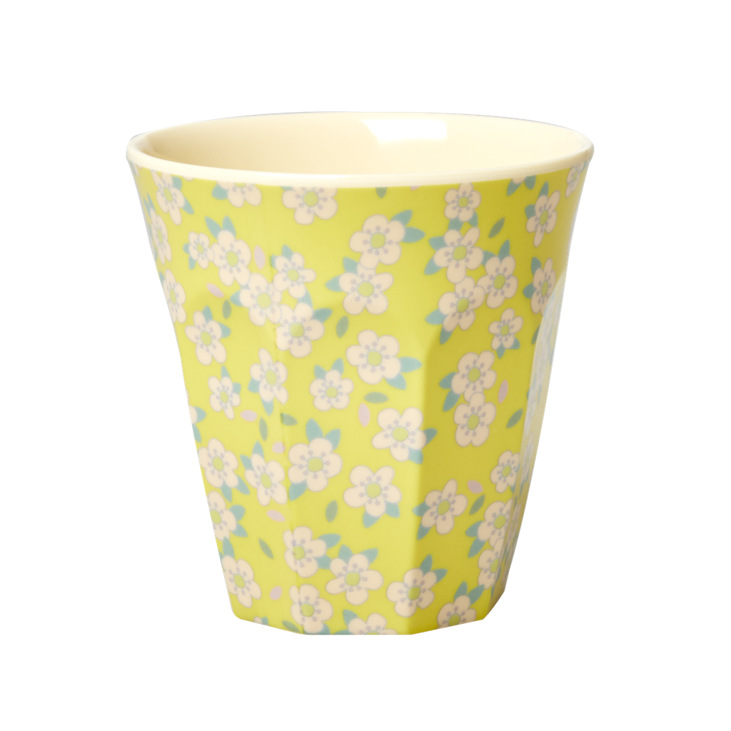 Set of 2 Medium Melamine Cups | Yellow Small Flower Print - Rice By Rice