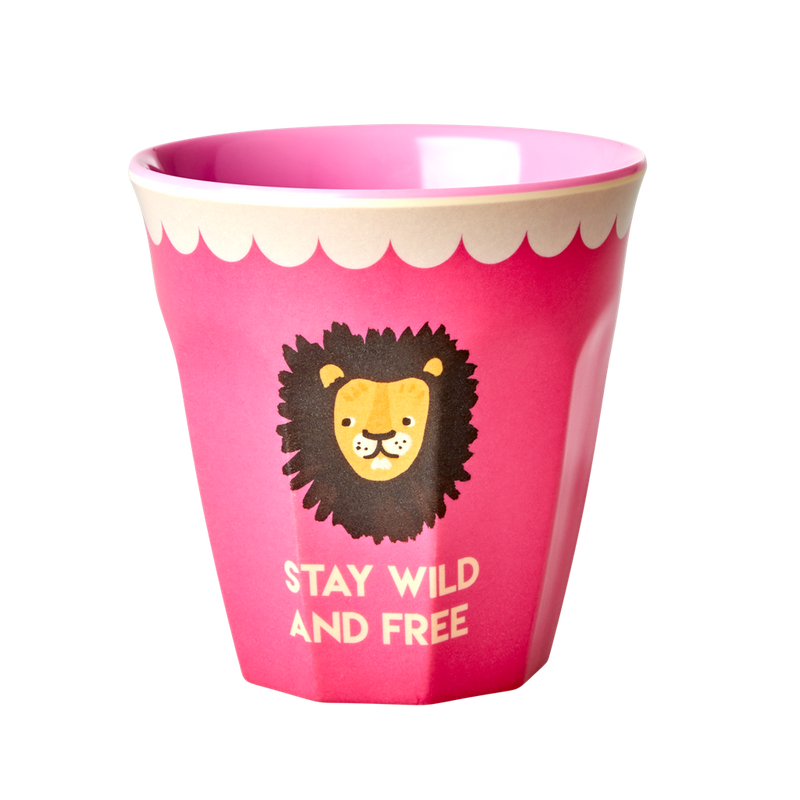 Set of 2 Medium Melamine Cups | Pink Lion Print - Rice By Rice