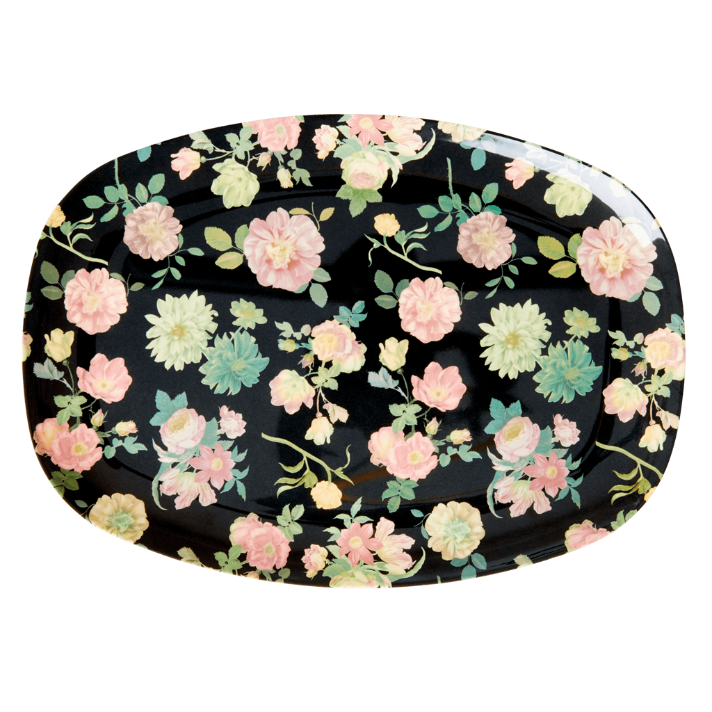 Melamine Rectangular Plate | Dark Rose Print - Rice By Rice