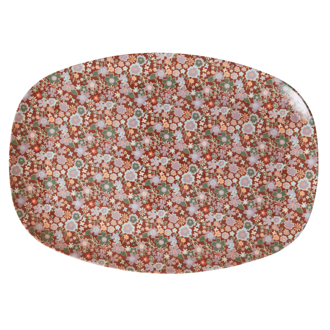 Melamine Rectangular Plate | Brown Flower Print - Rice By Rice