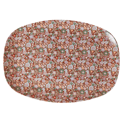 Melamine Rectangular Plate | Brown Flower Print - Rice By Rice