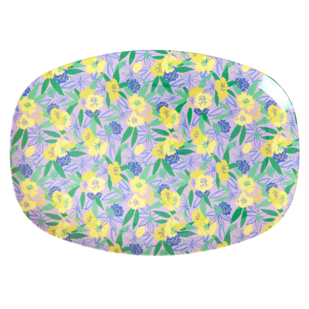 Medium Melamine Rectangular Plate - Purple - Fancy Pansy Prints - Rice By Rice