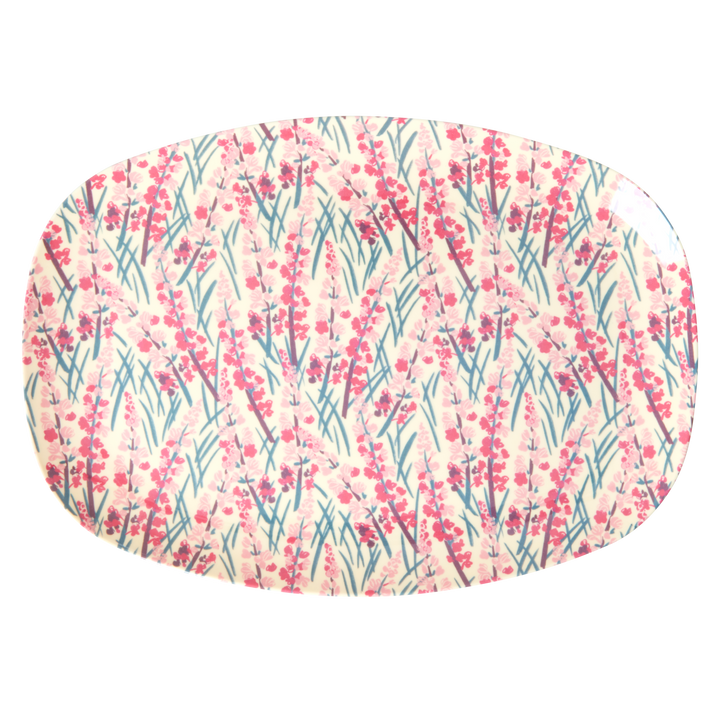 Medium Melamine Rectangular Plate - Pink - Floral Field Print - Rice By Rice