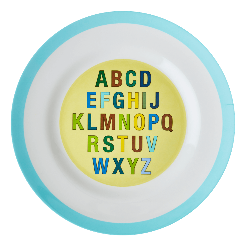 Melamine Kids Dinner Plate | Soft Blue Alphabet - Rice By Rice