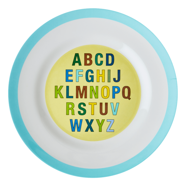 Melamine Kids Dinner Plate | Soft Blue Alphabet - Rice By Rice