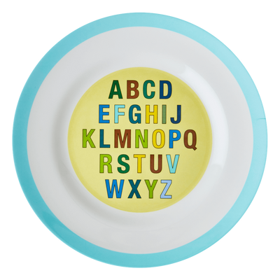 Melamine Kids Dinner Plate | Soft Blue Alphabet - Rice By Rice