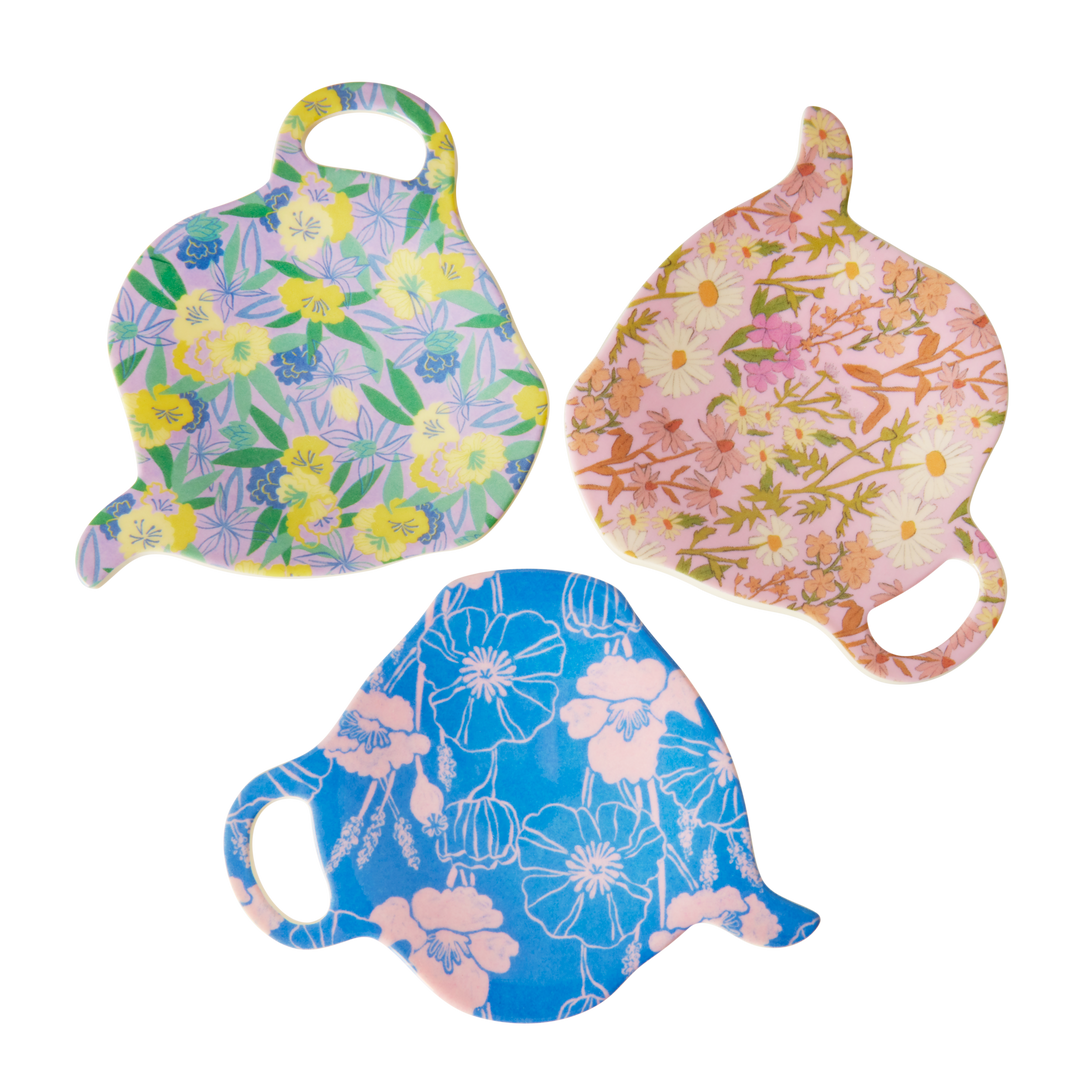 Melamine Tea Bag Plate - Flower Me Happy. Set of 3 - Rice By Rice