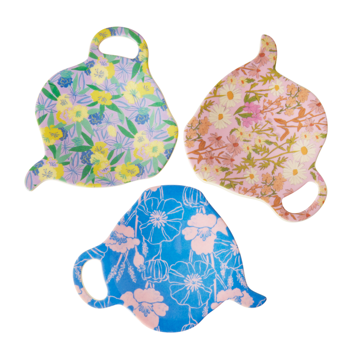 Melamine Tea Bag Plate - Flower Me Happy. Set of 3 - Rice By Rice