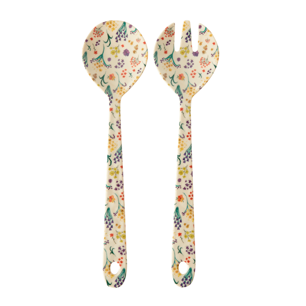 Melamine Salad Spoon and Fork | Wild Flowers Print - Rice By Rice