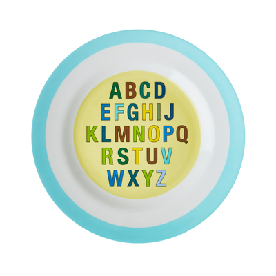 Melamine Kids Lunch Plate | Soft Blue Alphabet Print - Rice By Rice