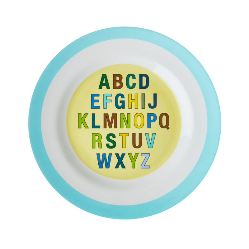 Melamine Kids Lunch Plate | Soft Blue Alphabet Print - Rice By Rice