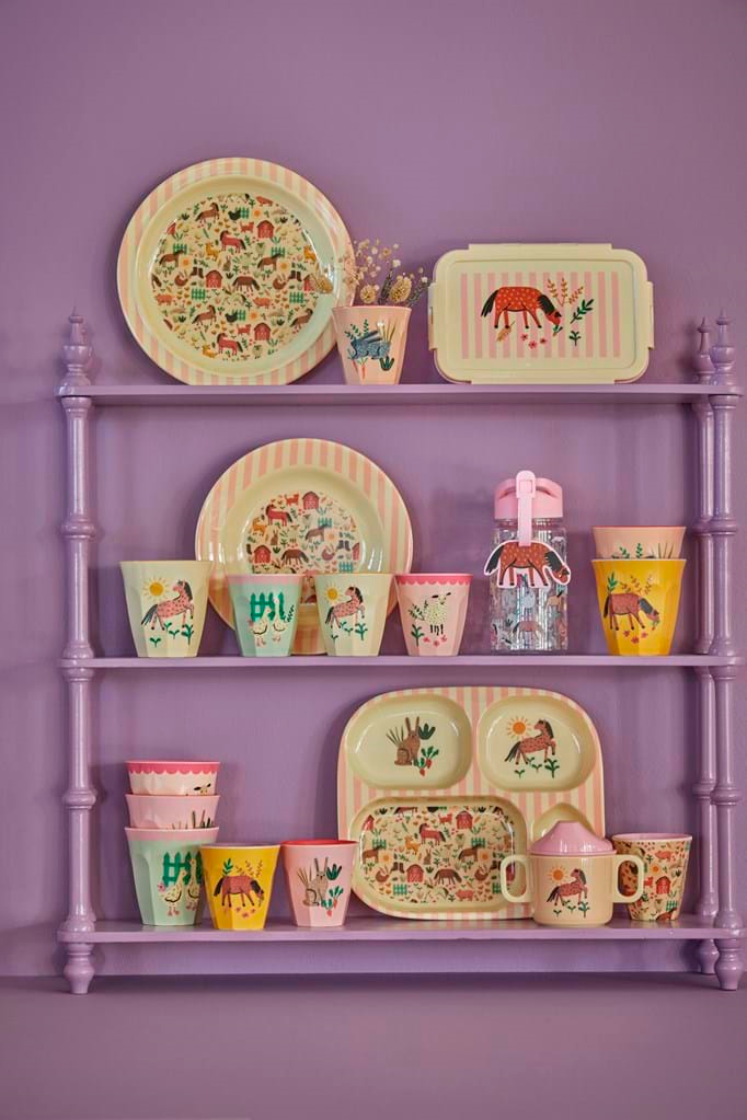 Melamine Kids Cups in Pink Farm Prints - Small - 6 pcs. in Gift Box - Rice By Rice