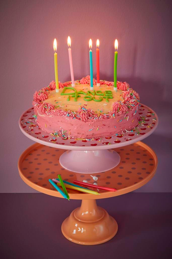 Happy Birthday revolving musical cake stand, vintage litho print metal cake  pedestal music box