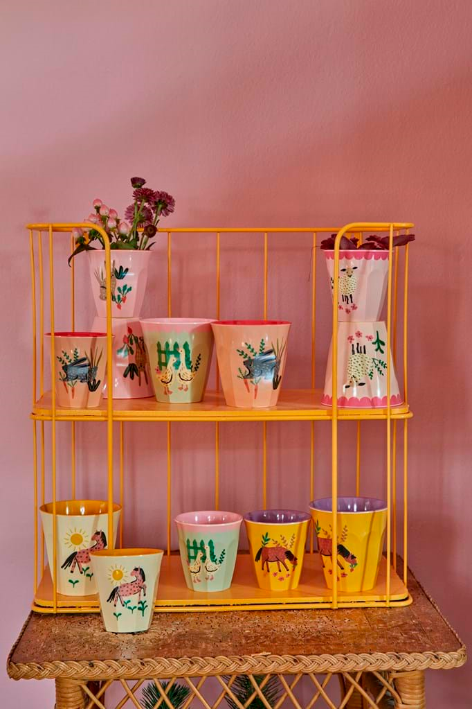 Melamine Kids Cups in Pink Farm Prints - Small - 6 pcs. in Gift Box - Rice By Rice