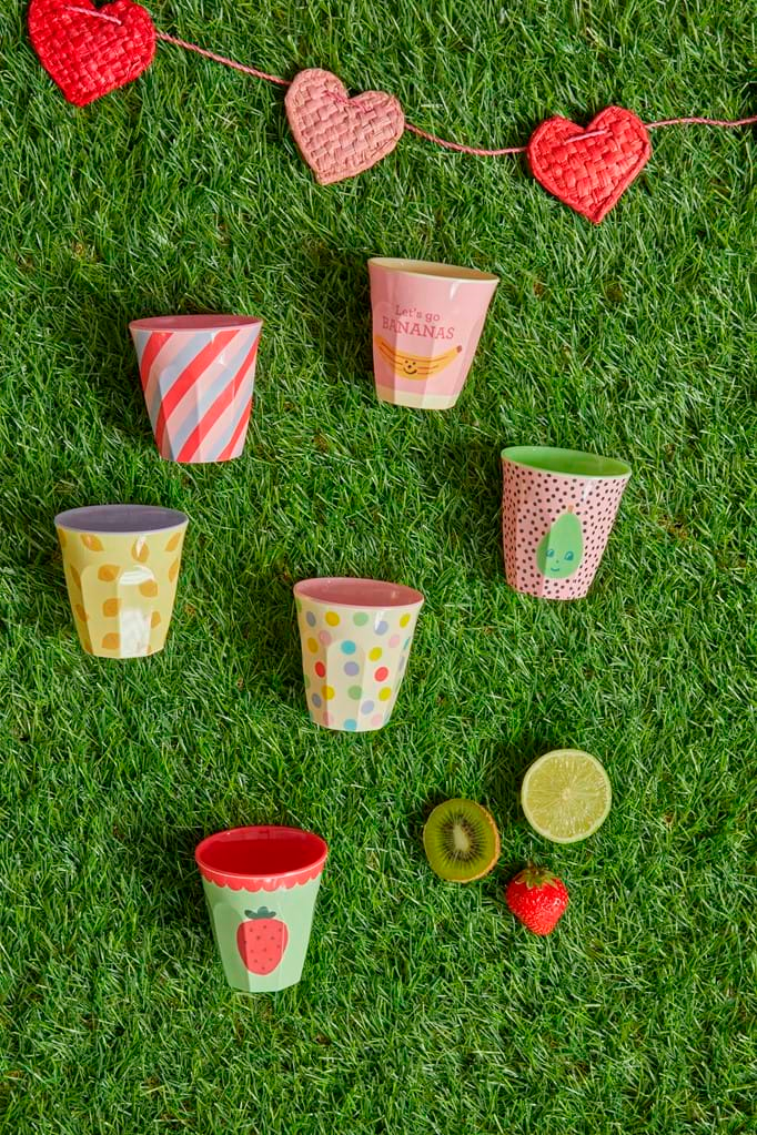 Melamine Kids Cups with Happy Fruits Print - Small - 6 pcs. in Gift Box - Rice By Rice