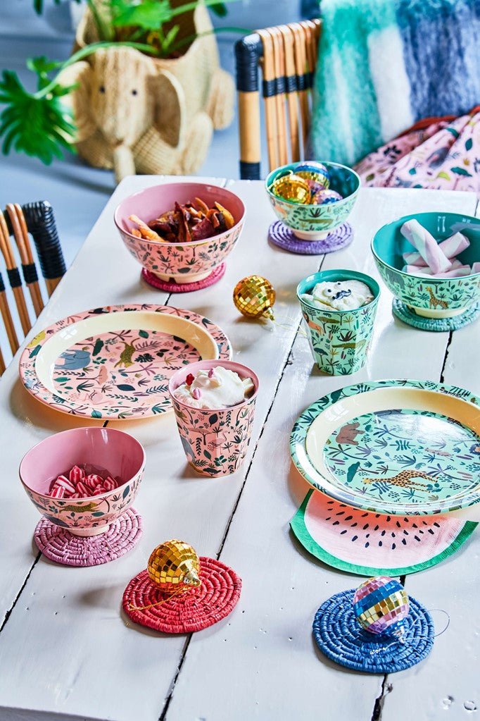 Melamine Kids Lunch Plate | Coral All Over Jungle Animals Print - Rice By Rice