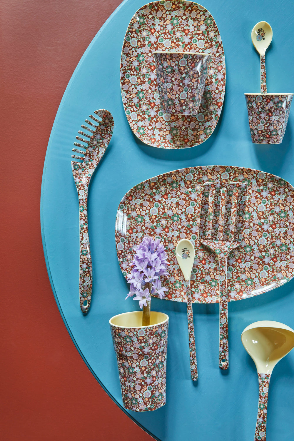 Melamine Rectangular Plate | Brown Flower Print - Rice By Rice