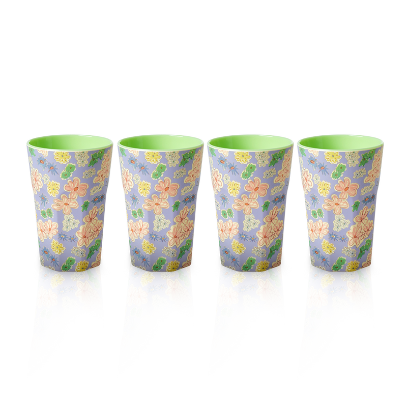 4 Melamine Cup - Tall Set | Flower Painting Print - Rice By Rice