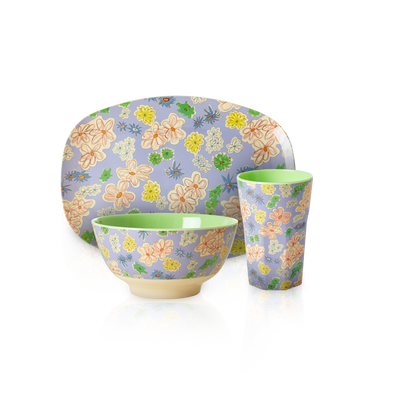 3-Piece Place Seating Set | Flower Painting Print - Rice By Rice