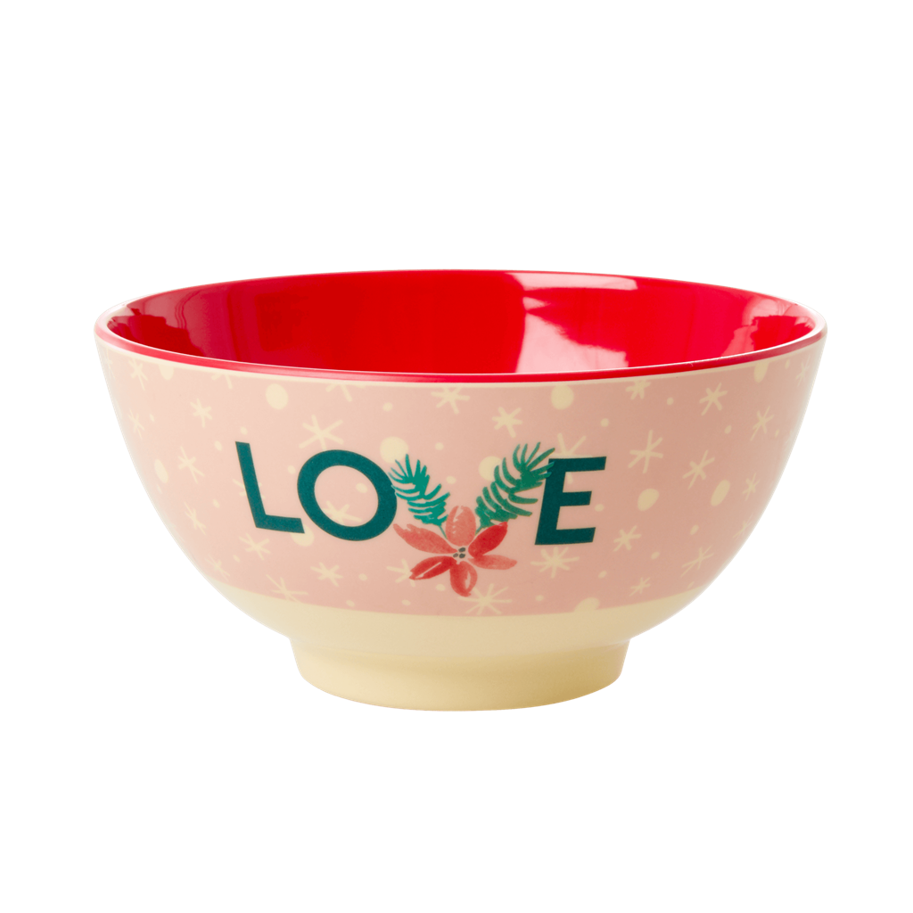 Melamine Bowl with Pink Love Christmas Print - Medium - Rice By Rice