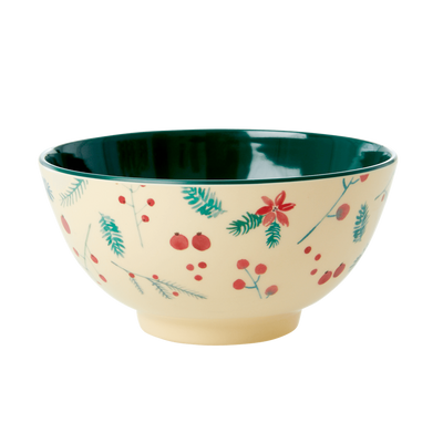 Melamine Bowl with Poinsettia Christmas Print - Two Tone - Medium - Rice By Rice