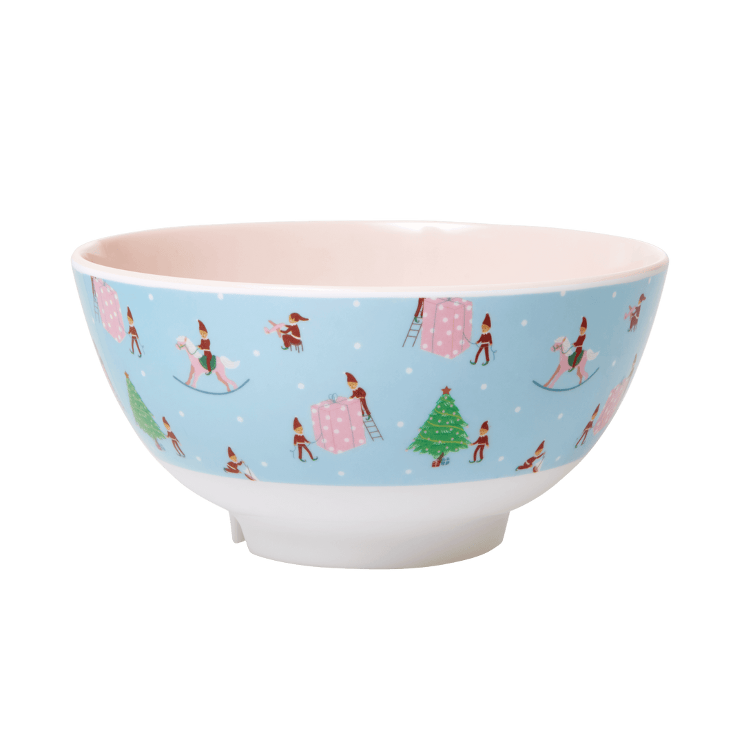 Melamine Bowl with Xmas Elf Print - Medium - Two Tone - Rice By Rice