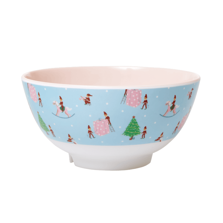 Melamine Bowl with Xmas Elf Print - Medium - Two Tone - Rice By Rice