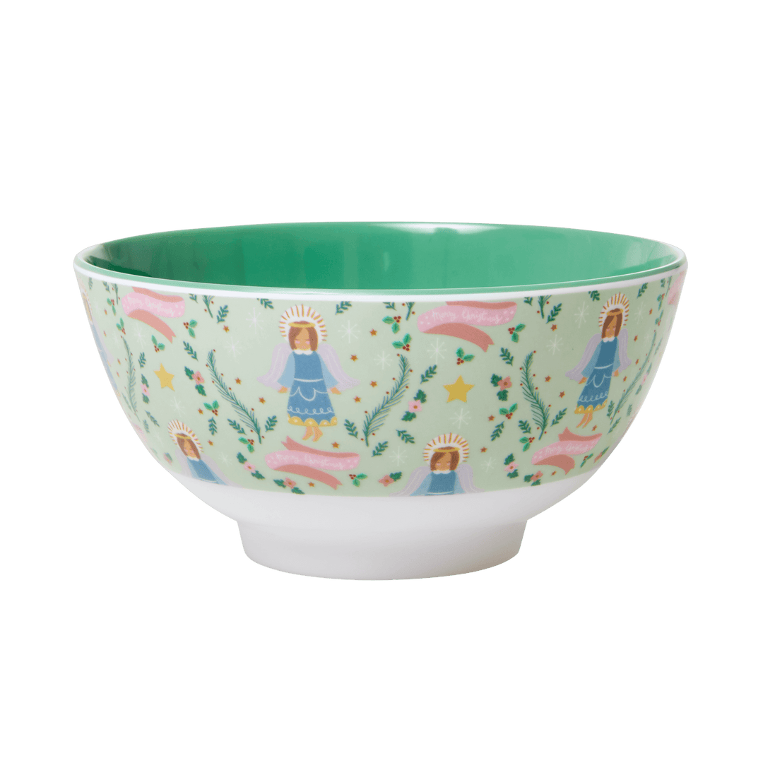 Melamine Bowl with Xmas Angel Print - Medium - Two Tone - Rice By Rice