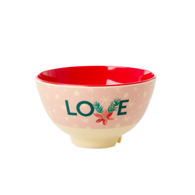 Melamine Bowl with Pink Love Christmas Print - Small - Rice By Rice