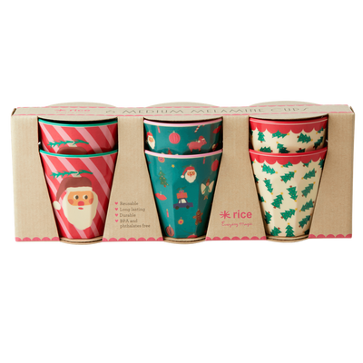 Melamine Cups in Asst. Christmas Prints - Medium - 6 pcs. in Gift Box - Rice By Rice