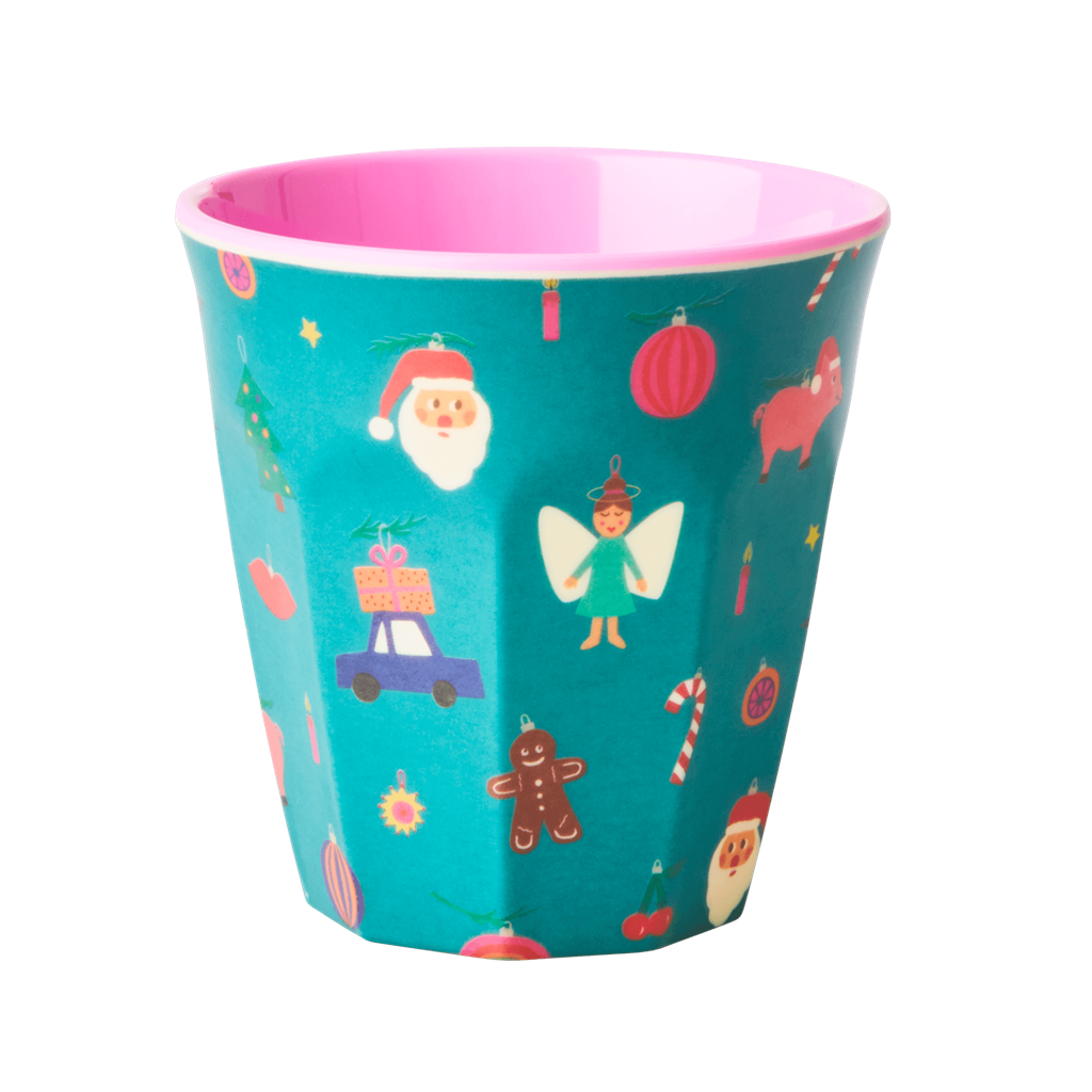 Set of 2 Medium Melamine Cups | Christmas All Over Print - Rice By Rice