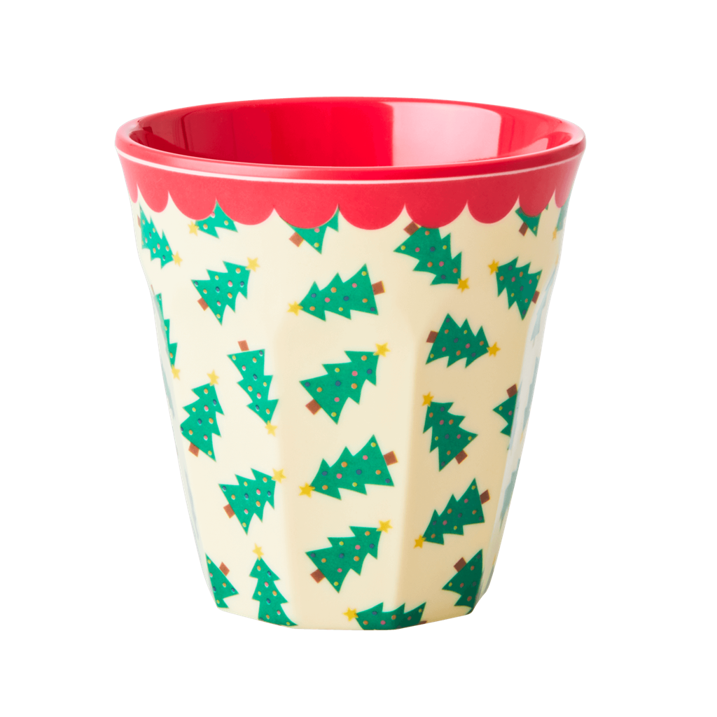 Set of 2 Medium Melamine Cups | Christmas Tree Print - Rice By Rice