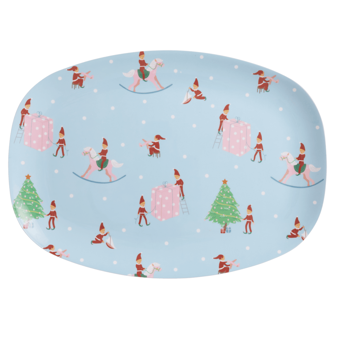 Melamine Rectangular Plate with Xmas Elf Print - Rice By Rice