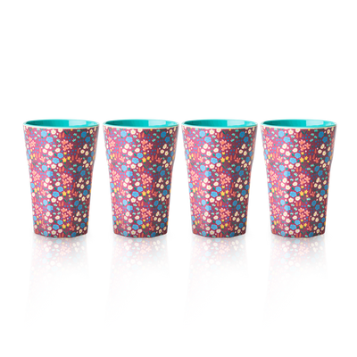 4 Melamine Cup - Tall Set | Poppies Print - Rice By Rice